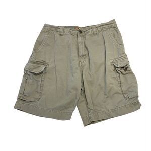 Berne Apparel Cargo Shorts Khaki Tan Flat Front Pockets Mid Length Men's Size 34